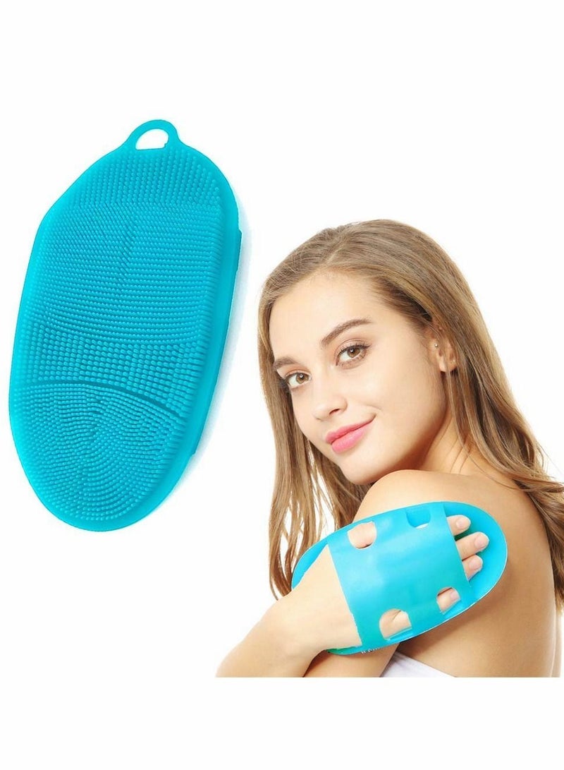 Silicone Body Scrubber Brush Glove for Exfoliating Wet or Dry Skin Wash Bath Shower Tool, with Super Soft Manual Facial Cleansing (Blue) - Image 1